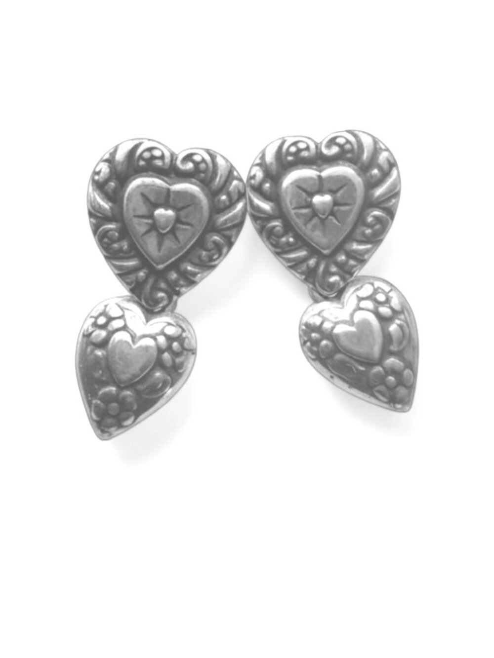 Brighton Silver-Tone Double Heart Post Back Earrings